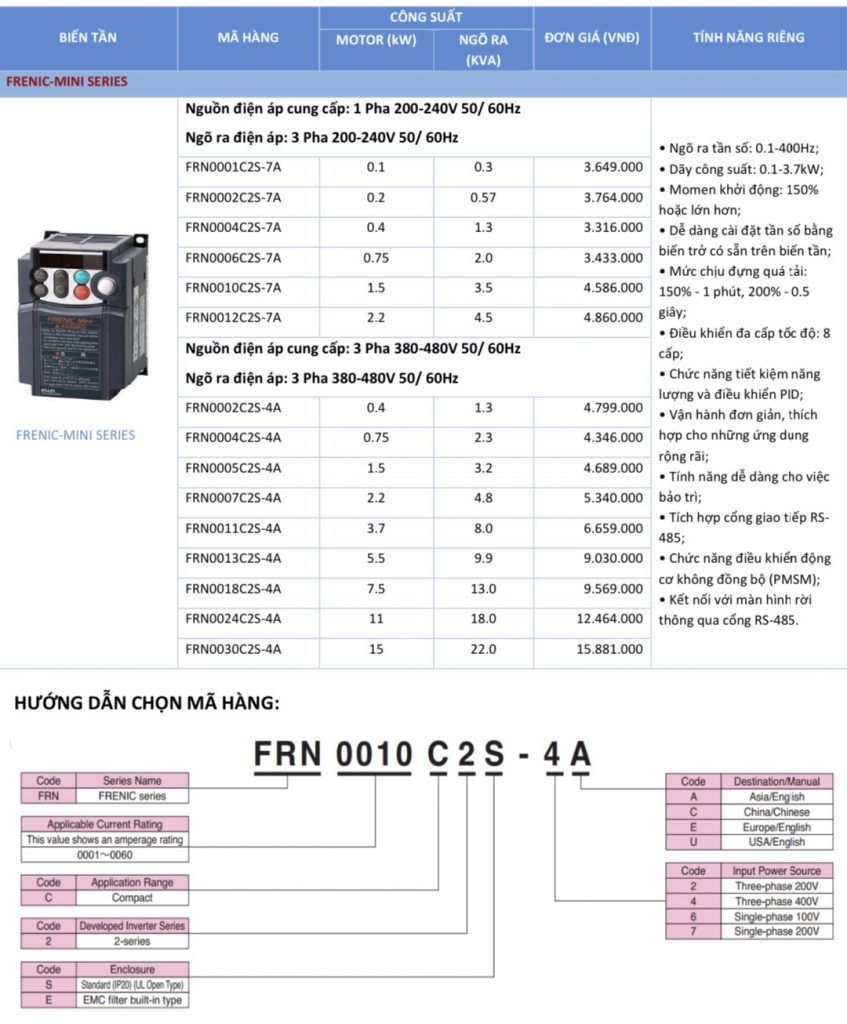 Biến Tần Fuji Mini 1P-220v-2.2KW FRN0012C2S-7A 2 Biến Tần Fuji Mini 1P-220v-2.2KW FRN0012C2S-7A